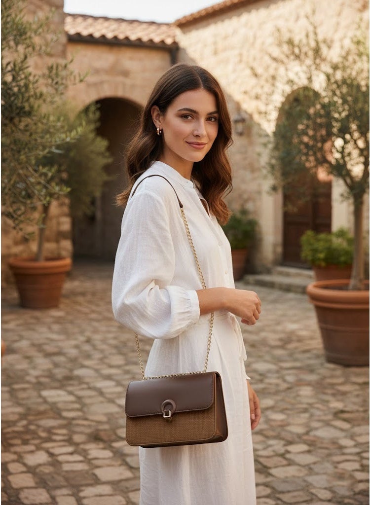 FUMES Coffee brown Women’s Luxury Flap Shoulder Bag with Chain Strap and Magnetic Closure - Image 2